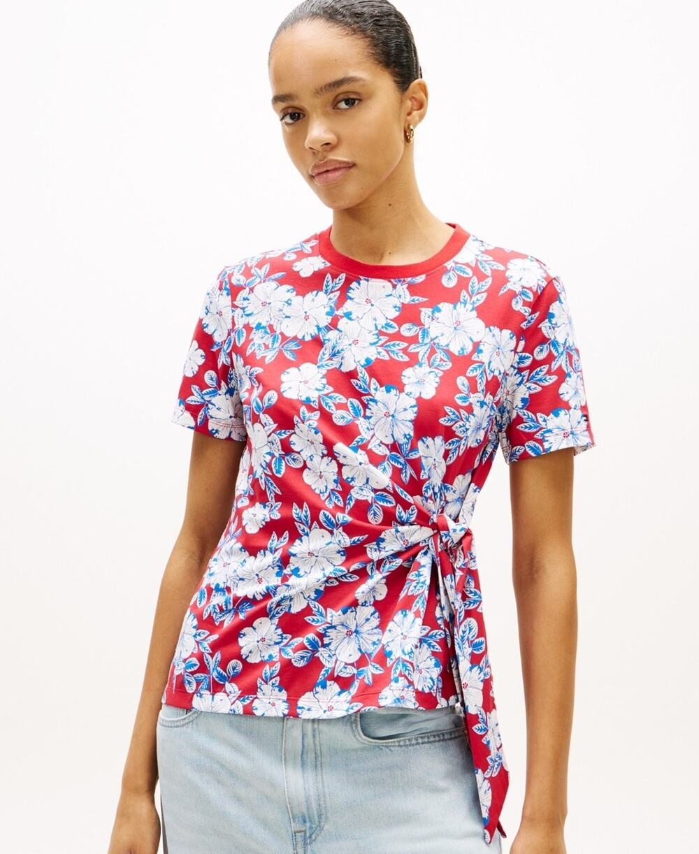 Tommy Hilfiger Women's Knot Detail Short-Sleeve T-Shirt Multi Size XL 1026
